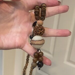 Wooden Boho bead and stone Necklace